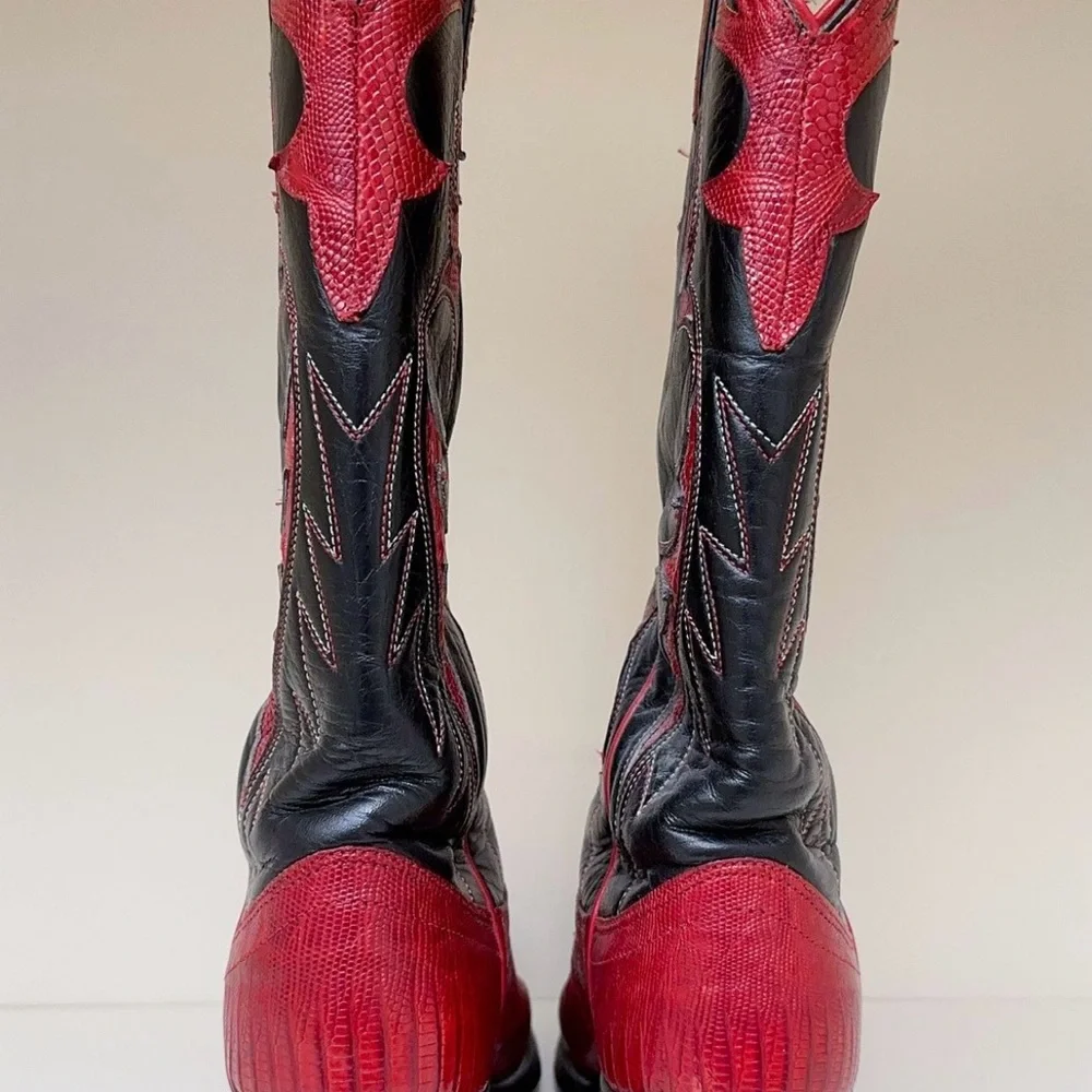 Dan Post Red & Black LIZARD Cowboy Boots. Sz 6 FLASH SALE! - Picture 6 of 9